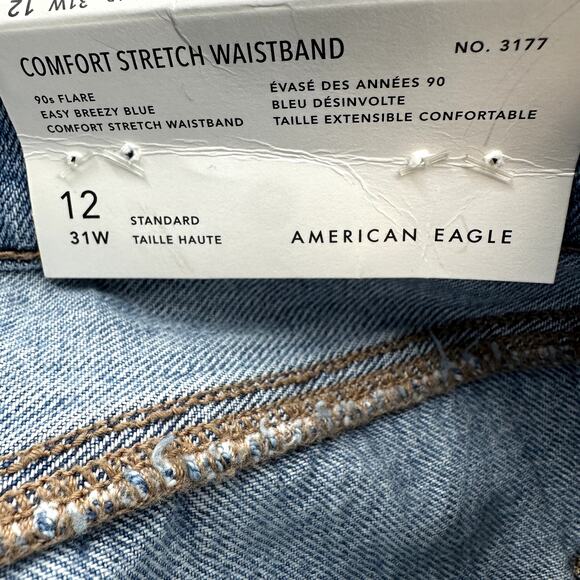 American Eagle 90s Flare Jean Easy Breezy Blue Comfort Stretch Distressed 12 NWT - Picture 4 of 8